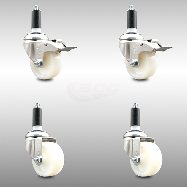 Service Caster 3 Inch 316SS Nylon Swivel 1-1/8 Inch Expanding Stem Caster Lock Brake SCC, 2PK SCC-SS316TTLEX20S314-NYS-2-S-2-118 - main